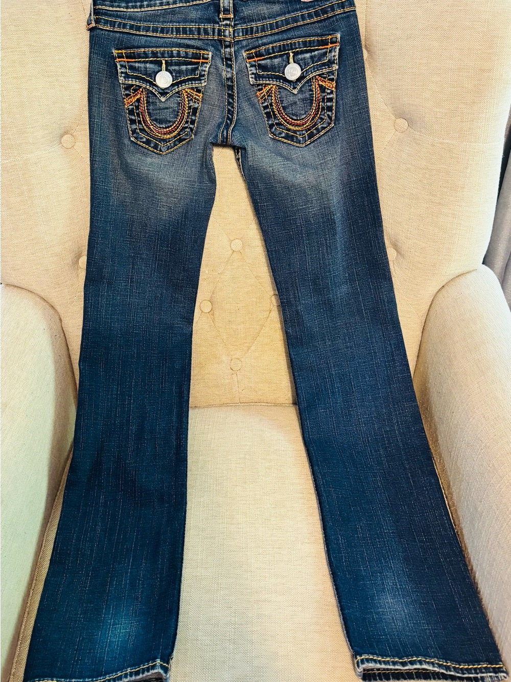 True Religion “Rainbow Billy” Dark Wash Bootcut Jeans - Dark Blue - Picture 2 of 4
